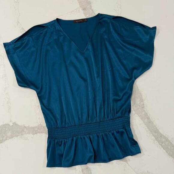 The Limited Cold Shoulder Cinched Waist Relaxed Blouse Women's Small Solid Teal - Picture 1 of 7